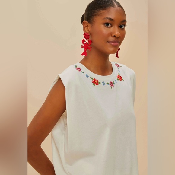 FARM Rio Cross Stitch Flowers Off-White T Shirt NWT - Picture 2 of 7